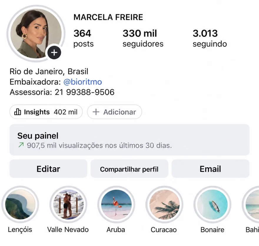 Painel do Instagram: 330 mil seguidores e visualizações nos últimos 30 dias